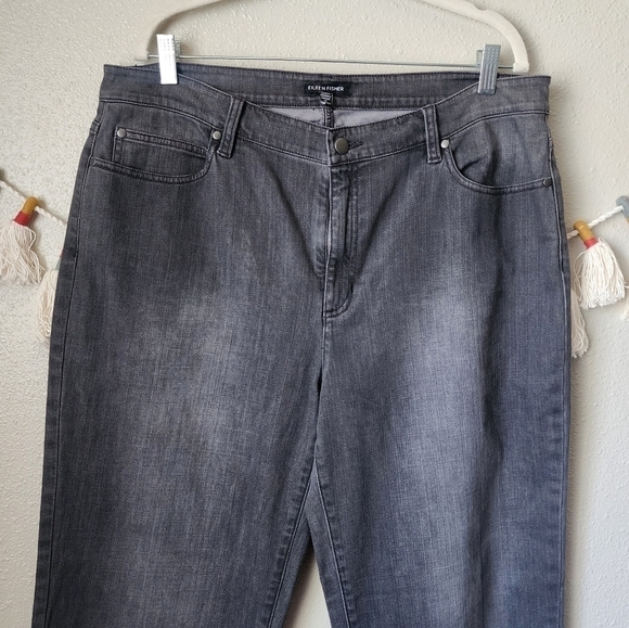 Eileen Fisher Gray High Waisted Straight Leg Crop Baggy Jeans Size 16 Plus Size - Picture 3 of 9